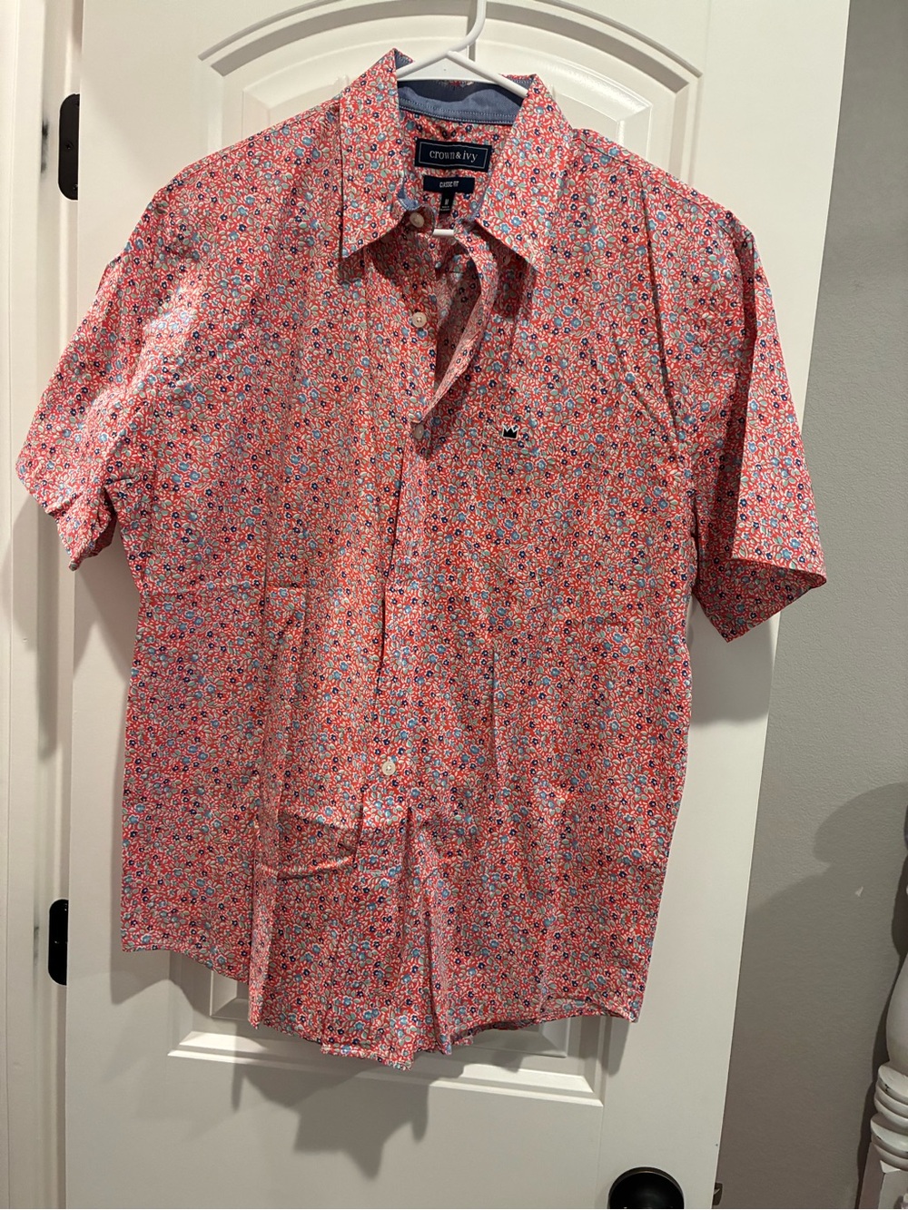 Crown and Ivy Men's Short-Sleeve Floral Button-Up Shirt - Coral Pink